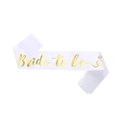 White satin bachelorette party sash with gold Bride to be cursive lettering - White Gold Letter Bride to Be