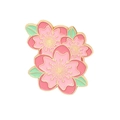 Niedliche rosa Kirschblüten-Emaille-Brosche mit Goldrand und grünen Blättern - Ganz Rosa Dreifach Sakura Cluster