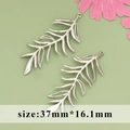 Silver leaf charms with botanical texture for DIY jewelry making, size 37mm x 16.1mm - Feather Pendant / Silver