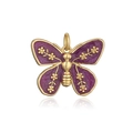 Close-up of purple enamel butterfly pendant with gold floral detail and metallic frame - Purple Butterfly Pendant