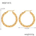Boucles d'oreilles créoles torsadées dorées en acier titane au design géométrique - F1415-Corde Très Épaisse