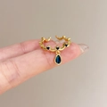 Golden butterfly ring with blue waterdrop pendant and gems on an open adjustable band - Blue Stone Drop