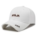 Casquette de baseball blanche avec broderie marron et détails déchirés sur la visière - Réglable / Blanc