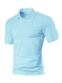 Detail of light blue short-sleeved polo shirt showing waffle knit texture and collar - Light Blue