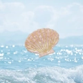 Pink shell hair claw with marble texture and gold accents on a beach background - Pink Shell