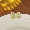 U-shaped gold pearl earrings with sparkling clear zircons and white enamel finish - 1# Zircon Enamel Line Studs