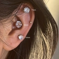 Magnetic zircon ear cuff studs for men in 6mm, 7mm, and 8mm sizes shown on ear - Shiny Magnetic 6mm/Single Piece