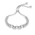 Adjustable silver stainless steel bead bracelet with sparkling rhinestone accents - Style 1 / Steel
