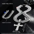 Set gioielli hip hop con ciondolo a croce argento e bracciale cuban link con strass - 50cm+50cm+21cm / Argento