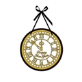 Golden glitter Happy New Year clock hanging ornament with black ribbon and white dial - Clock Style