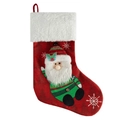 Red Christmas stocking with Santa Claus 3D applique and white embroidered snowflake details - Santa Claus