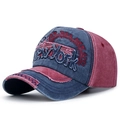 Vintage-Baseballkappe in Blau und Rot mit NEW YORK-Stickerei und abgenutzten Kanten - Marineblau Vorne Burgunder Körper
