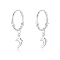 Dettaglio degli orecchini a cerchio in argento sterling S999 con pendenti delfino - Materiale Argento S999 / Orecchini a delfino