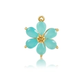 Close-up of 18K gold flower pendant with turquoise blue petals and top ring - Six-Petal Flower Pendant (DZ00091 Blue)