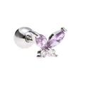 Silver butterfly cartilage earring with purple marquise zircon and screw back ball - Purple/Silver/Small