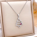 Silver Christmas tree necklace with white crystal pavé and red gemstone accent - Silver Rose Red Christmas Tree / Silver