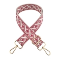 Detail of pink and beige geometric jacquard embroidery strap with golden swivel hooks - Rose Red