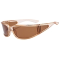 Wrap-around sports sunglasses with amber translucent frames and dark brown lenses - C7 Champagne Frame Tea Lens