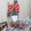 Grey felt Christmas stocking with 3D gnome doll and festive star pattern hat - Green Hat Gnome Gray Stocking (F-W151)