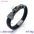 Oxidiertes schwarzes Fahrradketten-Herrenarmband mit geflochtenem schwarzen Lederband - Stil B Oxidiertes Schwarz (KB134604-KFC)
