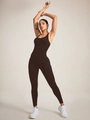 Seamless chocolate brown yoga bodysuit with high elasticity for fitness and body shaping - S / Brown