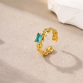 Gold-plated stainless steel ring featuring a rectangular blue zircon and twisted band - Gold-Blue Zirconia (Rectangle)