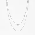 Double-layered silver snake chain necklace with geometric water drop beads detail - Silver Style (PD1952)