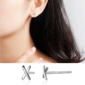 Minimalist S999 sterling silver X-shaped stud earrings featuring a geometric cross design - X-Shape
