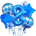 Detail of blue number 8 foil balloon set with sequin and happy birthday round balloons - Number 8 / Dark Blue