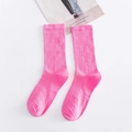 Pink mid-calf cotton socks for women with ribbed texture shown on a white background - Deep Pink No.4