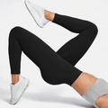 Zwarte naadloze yoga broek met hoge taille en geribbelde textuur voor buikcontrole - S / Zwart