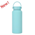 Mint green matte stainless steel sports bottle with portable wide handle lid 1L - Teal Blue