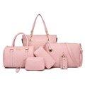 Set borse da donna 6 pezzi rosa con trama intrecciata includente borsa tote e tracolla - Rosa
