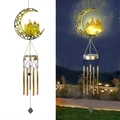 Solar moon wind chime with Islamic silhouette in golden metal finish with night light effect - Moon Castle Wind Chime