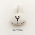 Macro detail of hand-knitted white rabbit head patch with embroidery, size 6x4.5cm - Rabbit-Original (Open Back)