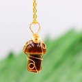 Tiger's eye crystal mushroom pendant with gold wire wrap on a delicate gold chain - Tiger's Eye Gold Plated
