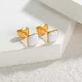 Boucles d'oreilles carrées en acier inoxydable doré 18K avec émail blanc - E935-Blanc Carré
