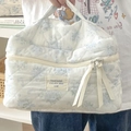 Trousse à maquillage en coton matelassé à fleurs bleues et zips à rubans souples - Motif Rose Bleue