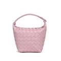 Pink woven leather hobo bag featuring a knotted handle and classic textured finish - Lotus Pink