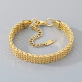 Detail of a golden layered stainless steel chain bracelet with adjustable lobster clasp - Stainless Steel / Gold Style (KB204370-ZCG)