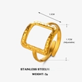 Goldener hohler quadratischer Edelstahlring mit Hammerschlag-Textur und offenem Band - Quadratisch Hohl Gehämmert (ZN1041) / Gold