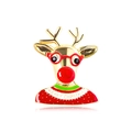 Golden reindeer Christmas brooch wearing a red and green enamel sweater with Merry Christmas - Merry Christmas Reindeer (DW105)