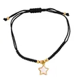 Pulsera de cuerda negra hecha a mano con colgante de estrella dorada e incrustación de concha - Colgante de Estrella