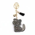 Llavero de gato de cristal con diamantes de imitación y colgante de borla negra - Negro