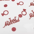 Rose gold Just Married wedding confetti with diamond ring shapes and glittery sequins - Rose Gold Just Married+Ring