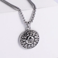 Macro shot of sun and moon relief pendant with zodiac symbols and punk oxidized finish - Steel Color (No Chain)