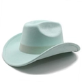 Detail of mint green suede western cowboy hat with wide matching ribbon band - M(56-58cm) / Mint Green (Suede)