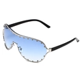 Oversized shield zonnebril met blauwe gradiënt glazen en zilveren metalen klinknagels - Zilveren Frame Blauw Verloop