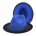 Chapeau fedora classique dégradé bleu et noir à large bord en feutre de laine doux - M (56-58cm) / Bleu Royal + Noir