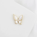 18k gold plated butterfly charm with white shell inlay and zircon for DIY jewelry - Double Hook Zircon Butterfly 16mm